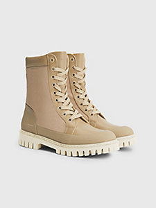beige leather lace-up boots for women tommy hilfiger