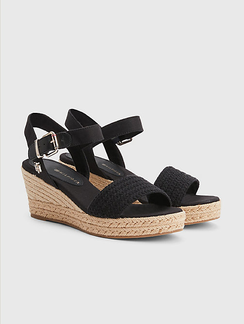 black textured low wedge sandals for women tommy hilfiger