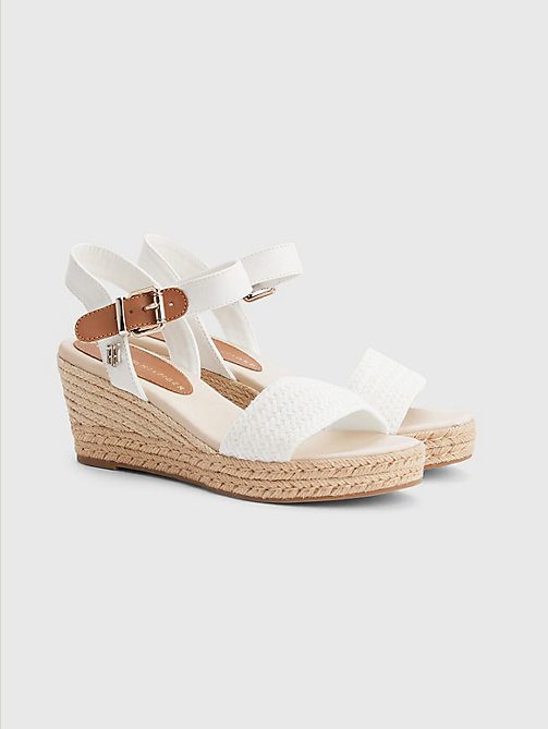 white textured low wedge sandals for women tommy hilfiger