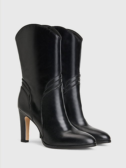 black elevated leather long boots for women tommy hilfiger