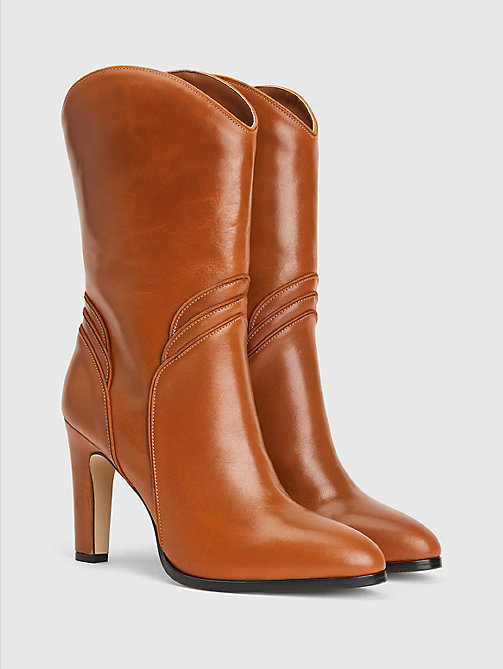 brown elevated leather long boots for women tommy hilfiger