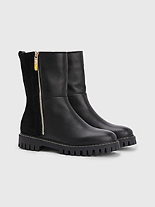 black leather warm lined zip-up boots for women tommy hilfiger
