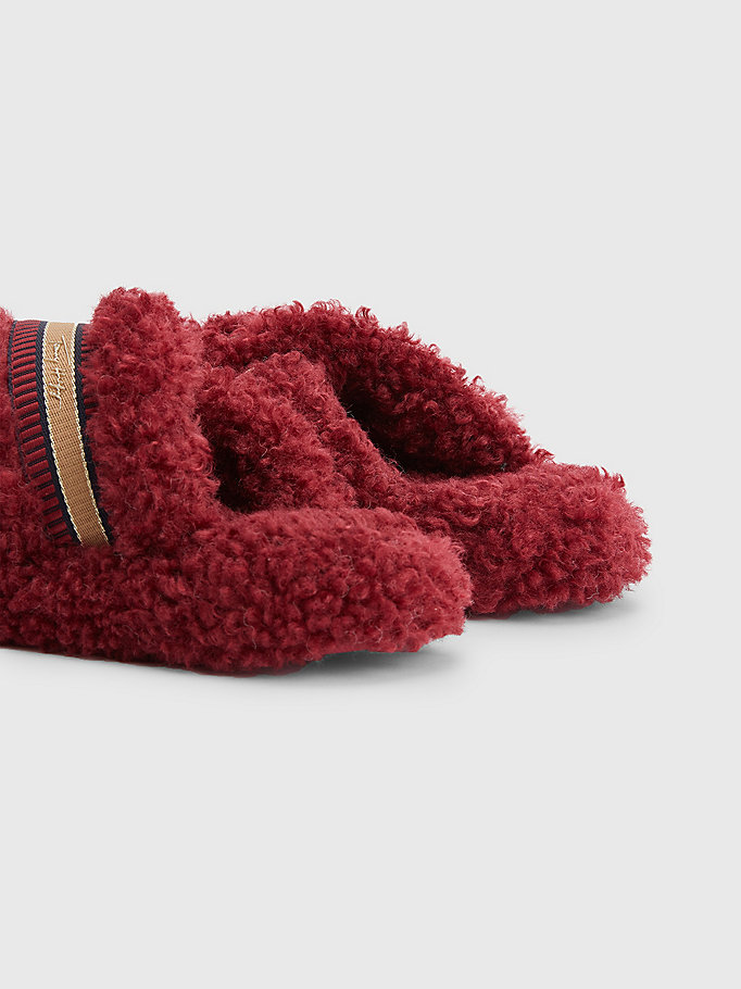 red sherpa logo slippers for women tommy hilfiger