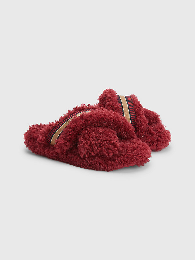 red sherpa logo slippers for women tommy hilfiger