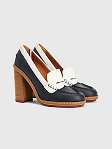 blue leather high heel loafers for women tommy hilfiger