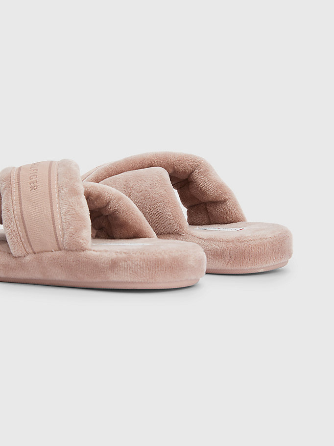 beige logo tape strap slippers for women tommy hilfiger