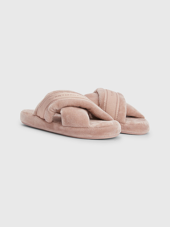 beige logo tape strap slippers for women tommy hilfiger