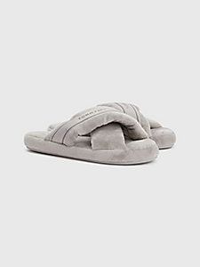 grey logo tape strap slippers for women tommy hilfiger