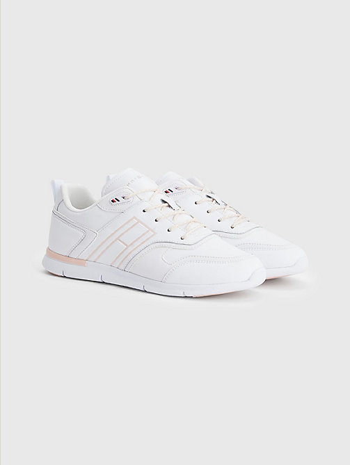 white lightweight logo trainers for women tommy hilfiger