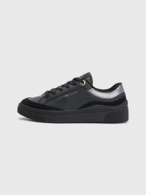 Metallic Detail Leather Trainers | BLACK | Tommy Hilfiger
