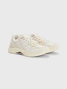 beige th monogram embroidery trainers for women tommy hilfiger