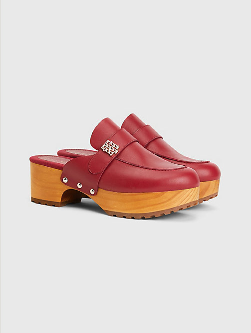 red th monogram mid heel clogs for women tommy hilfiger
