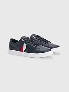 blue signature leather trainers for women tommy hilfiger