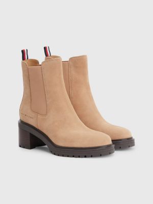 Botines Chelsea de ante con tacón medio | BEIGE Tommy Hilfiger