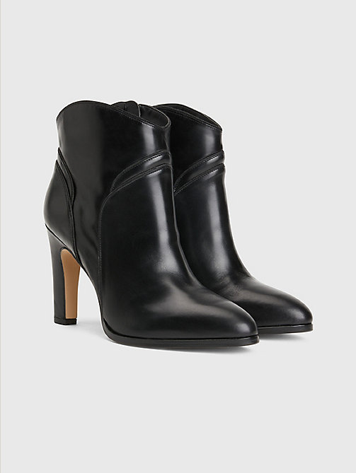 black elevated high heel leather ankle boots for women tommy hilfiger