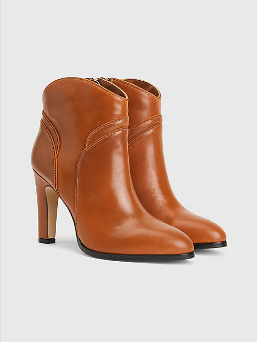 brown elevated high heel leather ankle boots for women tommy hilfiger