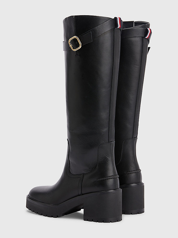 black belt buckle cleated long boots for women tommy hilfiger