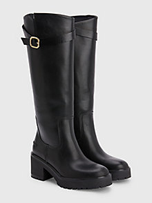 black belt buckle cleated long boots for women tommy hilfiger