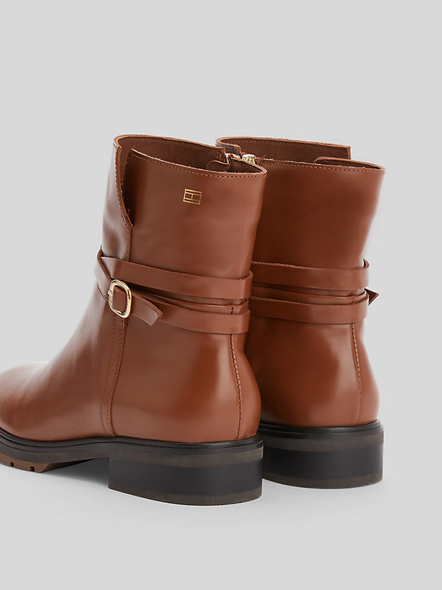 WINTER COGNAC Leather Strap Ankle Boots for women TOMMY HILFIGER
