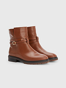brown leather strap ankle boots for women tommy hilfiger