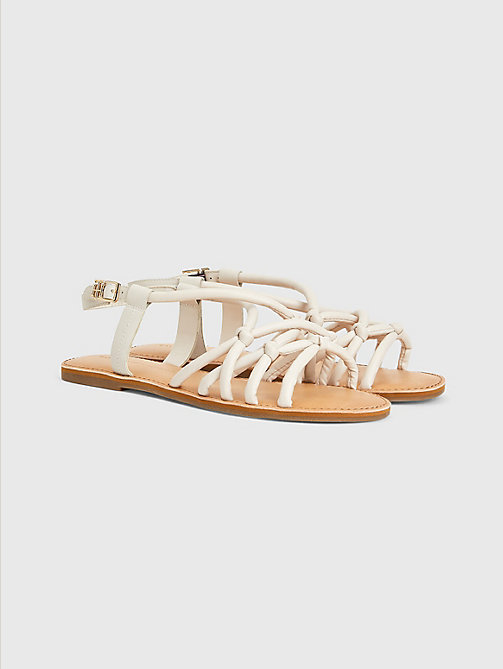 beige flat strappy monogram buckle sandals for women tommy hilfiger