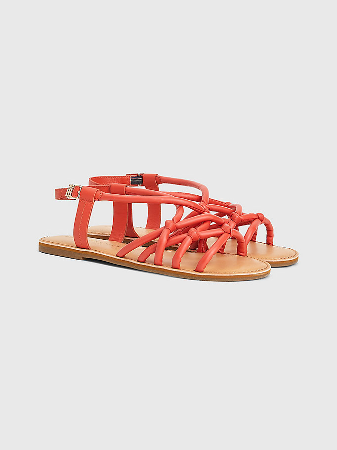 orange flache sandale mit monogramm-schnalle für damen - tommy hilfiger