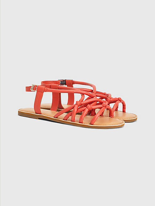 orange flat strappy monogram buckle sandals for women tommy hilfiger