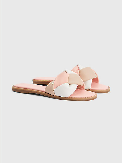 pink leather twist flat sandals for women tommy hilfiger