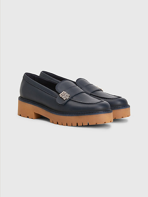 blue th monogram cleated loafers for women tommy hilfiger
