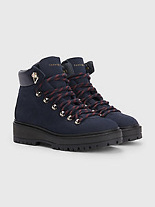 blue nubuck leather lace-up ankle boots for women tommy hilfiger