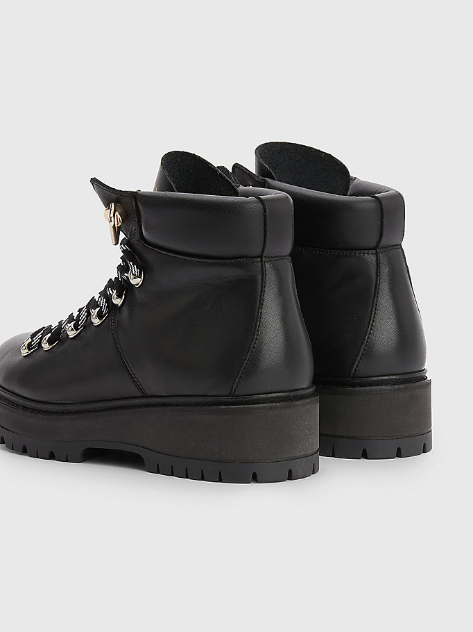 black leather hiking-inspired ankle boots for women tommy hilfiger