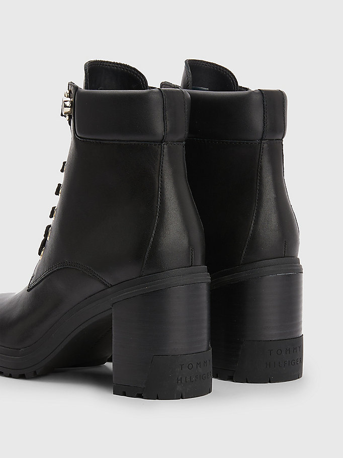 black leather mid heel ankle boots for women tommy hilfiger