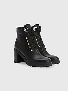 black leather mid heel ankle boots for women tommy hilfiger