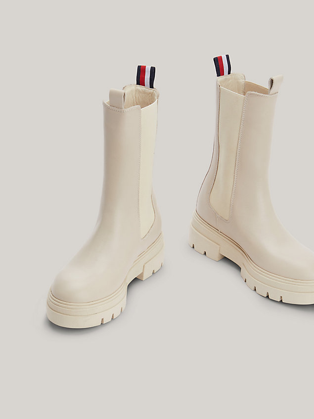 beige leather cleat chelsea boots for women tommy hilfiger