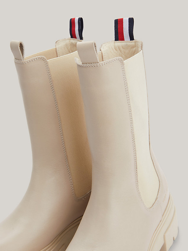 beige leather cleat chelsea boots for women tommy hilfiger