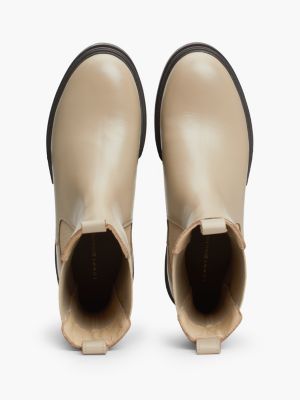 beige klobiger chelsea-boot aus leder für damen - tommy hilfiger