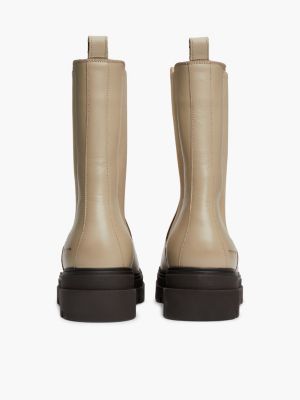 beige leather chunky cleat chelsea boots for women tommy hilfiger