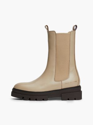 beige leather chunky cleat chelsea boots for women tommy hilfiger