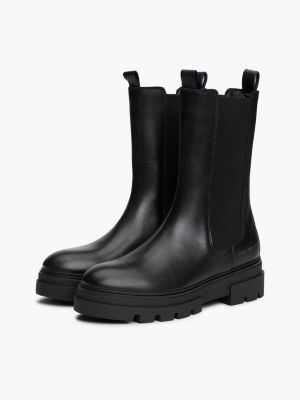 black leather chunky cleat chelsea boots for women tommy hilfiger