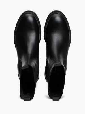 black leather chunky cleat chelsea boots for women tommy hilfiger