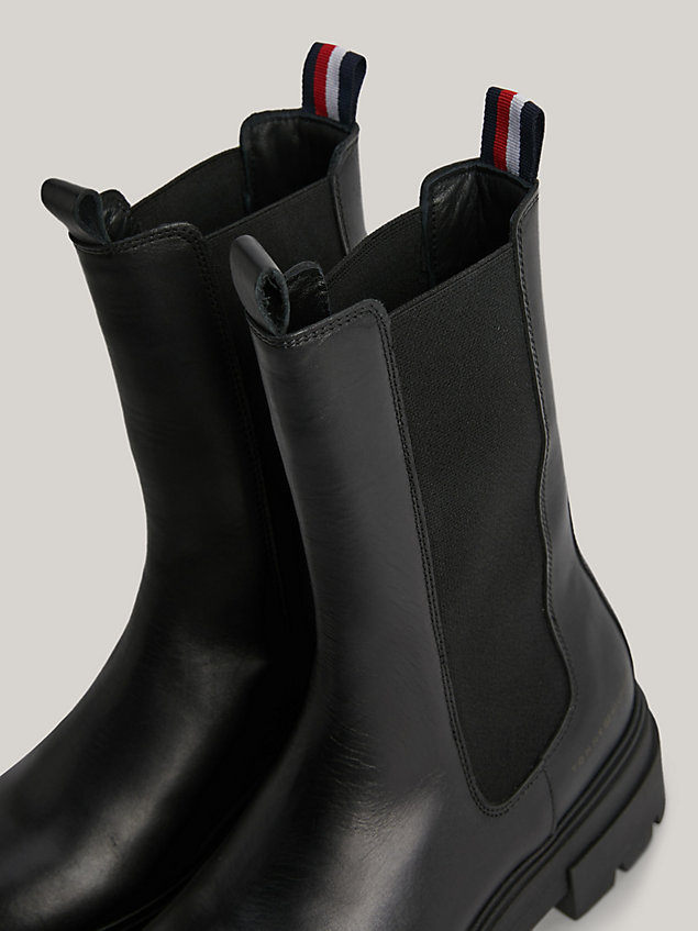 black leather cleat chelsea boots for women tommy hilfiger