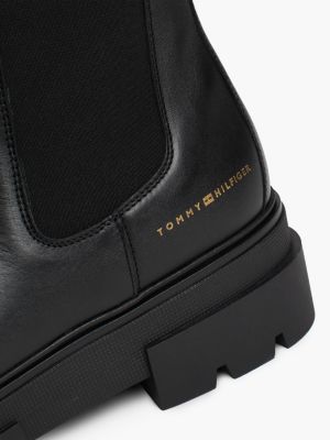 black leather chunky cleat chelsea boots for women tommy hilfiger