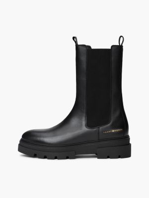 black leather chunky cleat chelsea boots for women tommy hilfiger