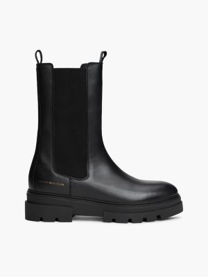 black leather chunky cleat chelsea boots for women tommy hilfiger