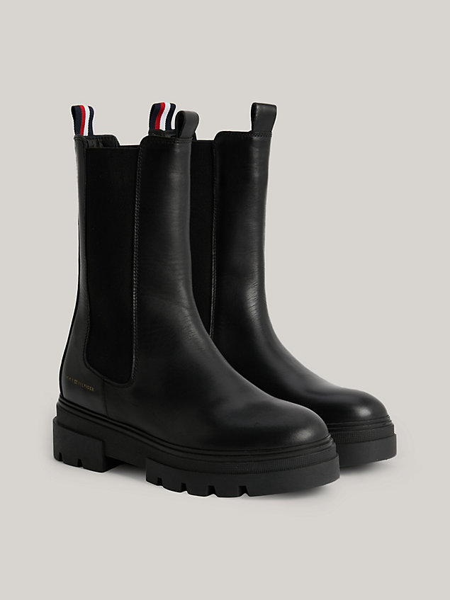 black leather cleat chelsea boots for women tommy hilfiger