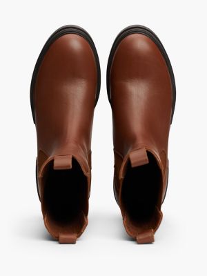 brown leather chunky cleat chelsea boots for women tommy hilfiger