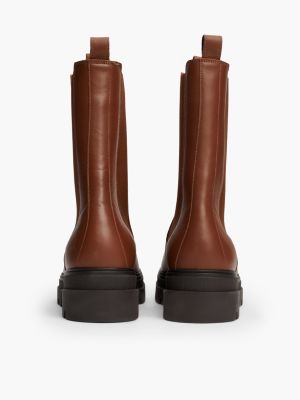 braun klobiger chelsea-boot aus leder für damen - tommy hilfiger