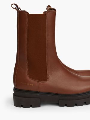 brown leather chunky cleat chelsea boots for women tommy hilfiger