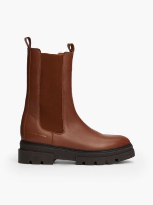 brown leather chunky cleat chelsea boots for women tommy hilfiger