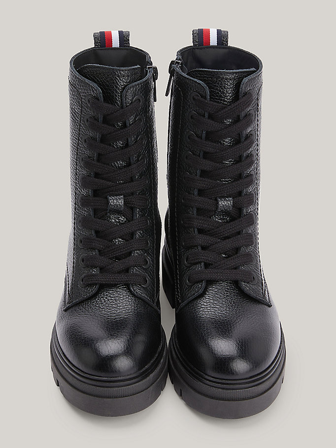 black chunky leather lace-up ankle boots for women tommy hilfiger